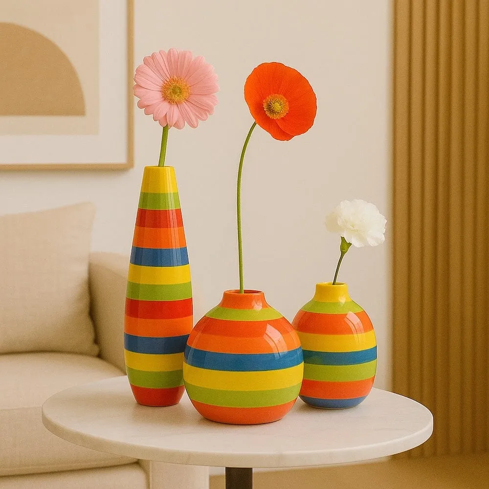 Gestreifte ovale Vase - Mehrfarbig