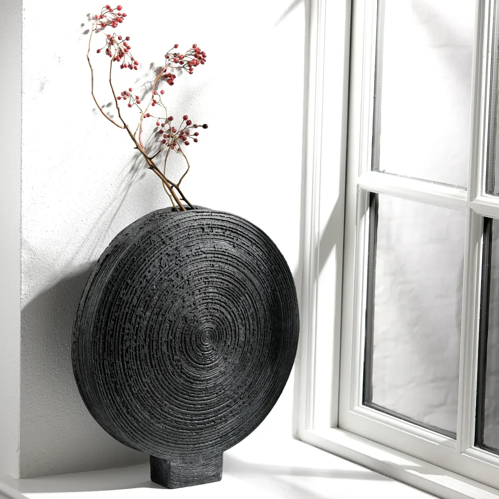 Gundula Sommerer, Raku Vase, rund, Ø 34 cm | schwarz (GS201)