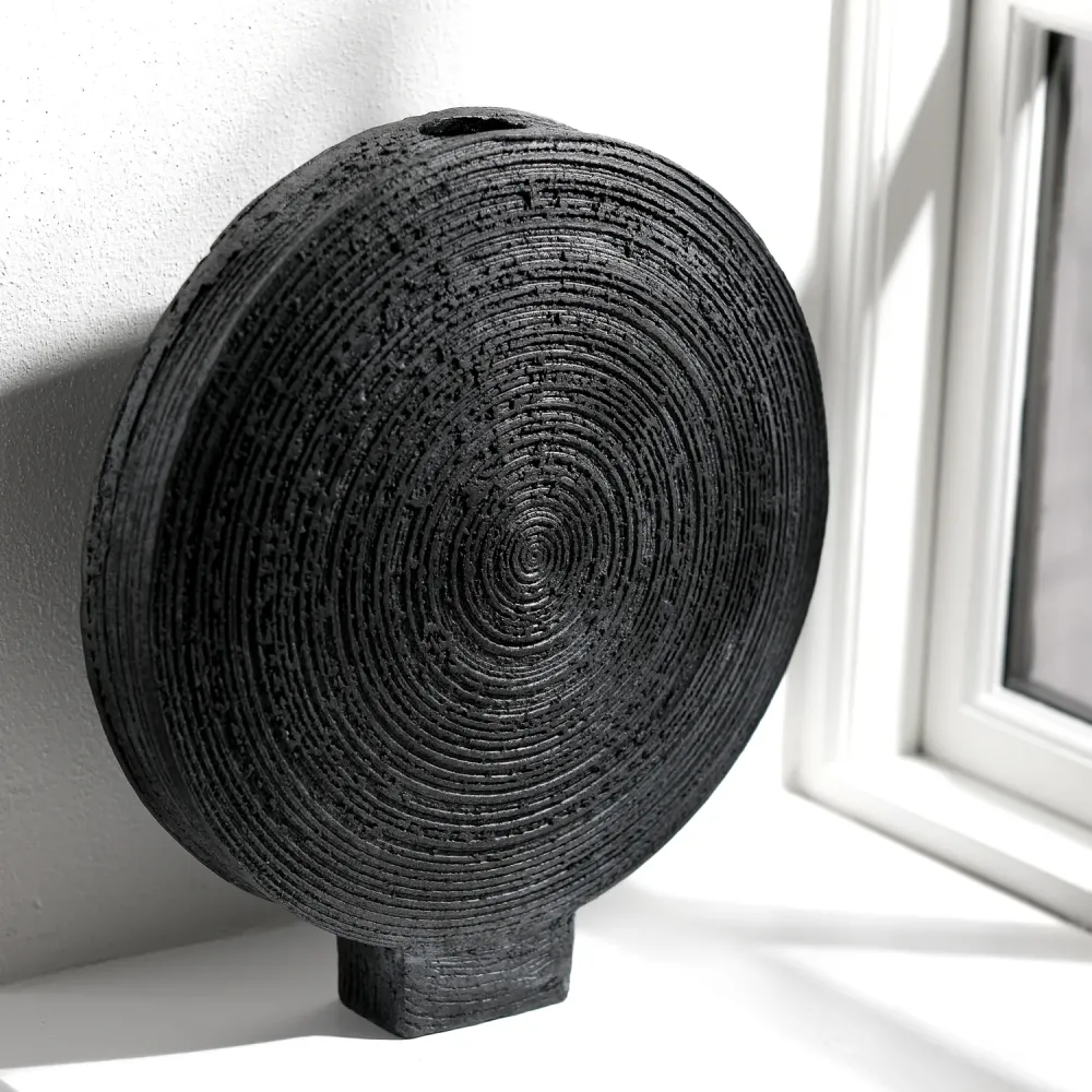 Gundula Sommerer, Raku Vase, rund, Ø 34 cm | schwarz (GS201)