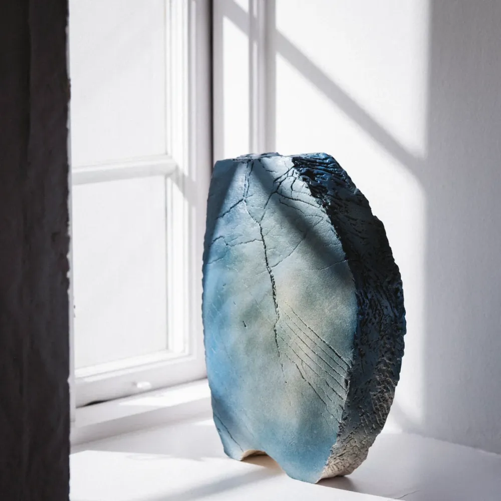 Gundula Sommerer, Vase, Steinzeug | blau, (SB112)