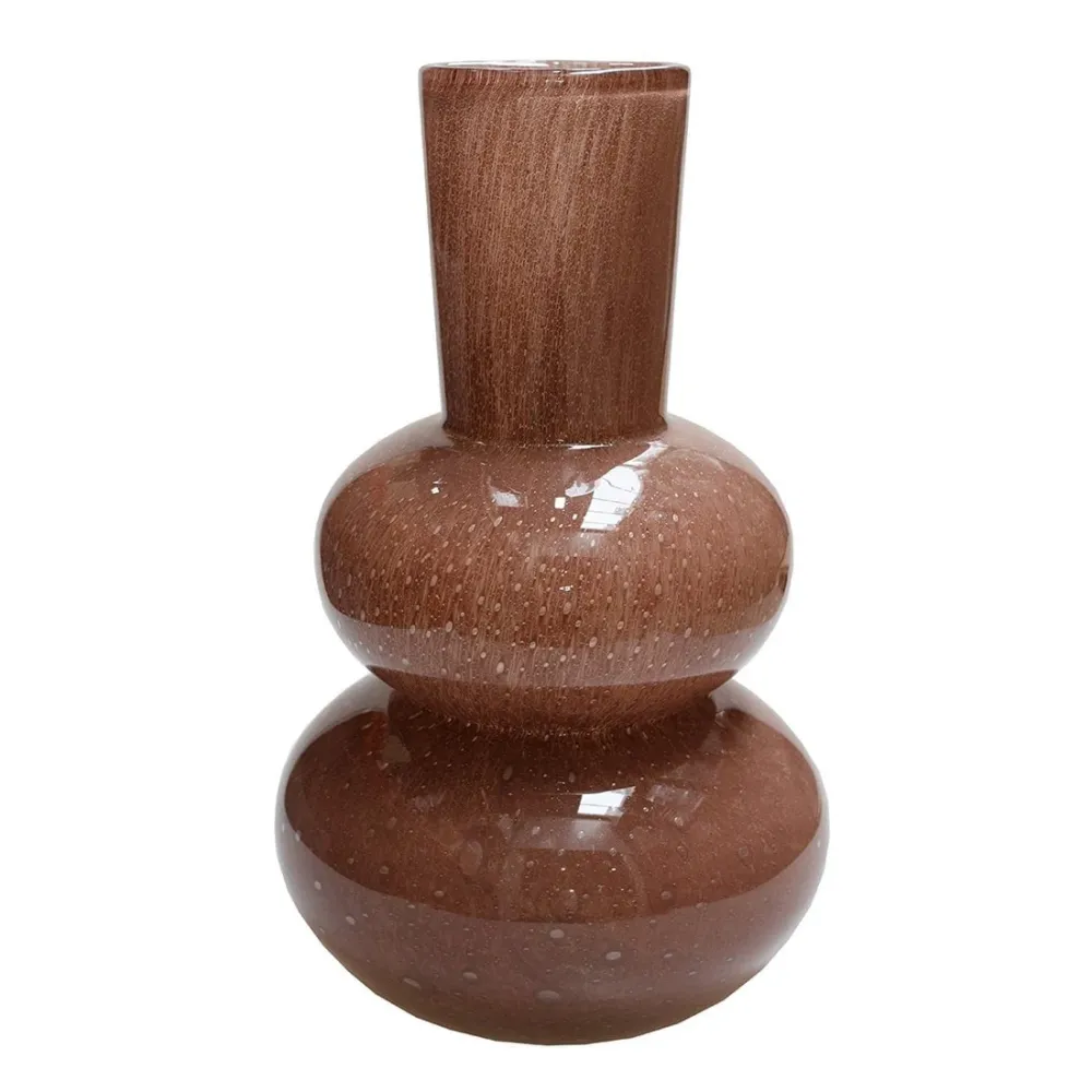 Handgefertigte Glasvase aus extra dickem Glas – Elite Design Vase mit Luftblasen & organischer Struktur, Braun 36 cm