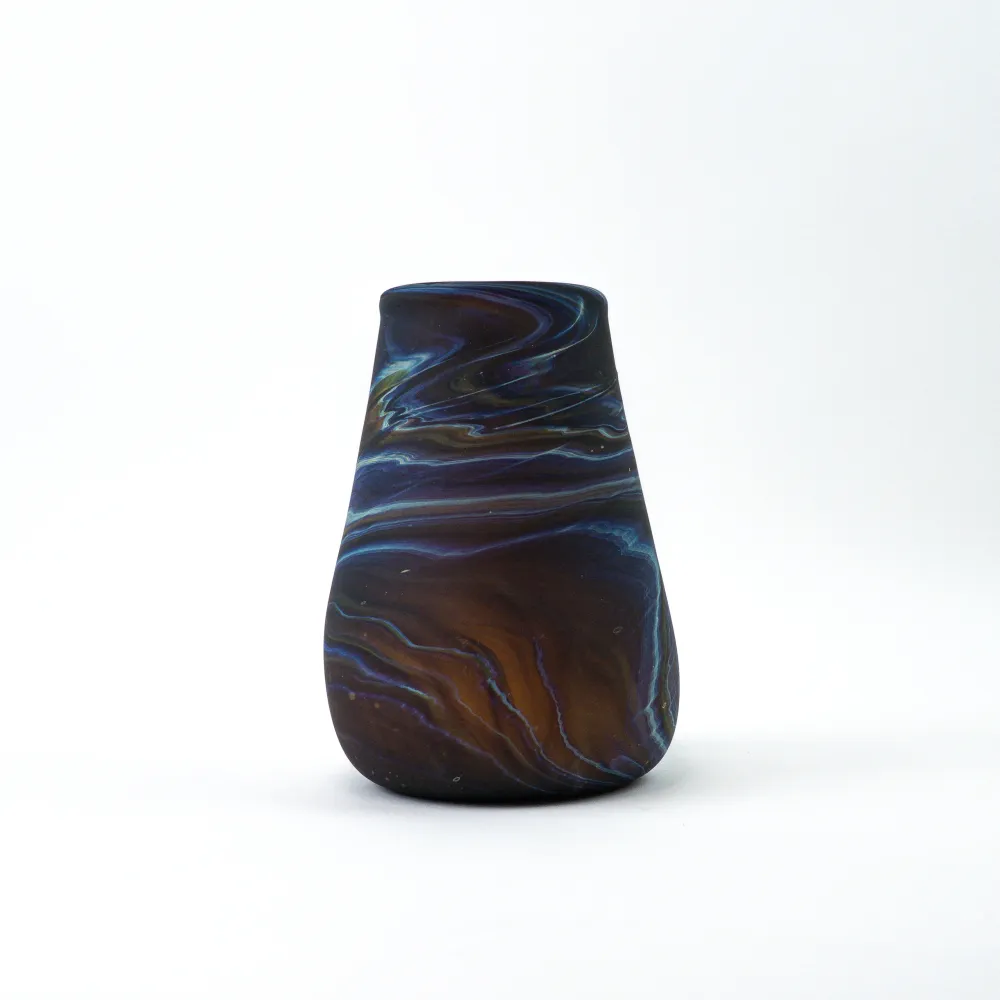 Hebron Vase Braun Blau – Recyceltes Glas & Handgeblasen