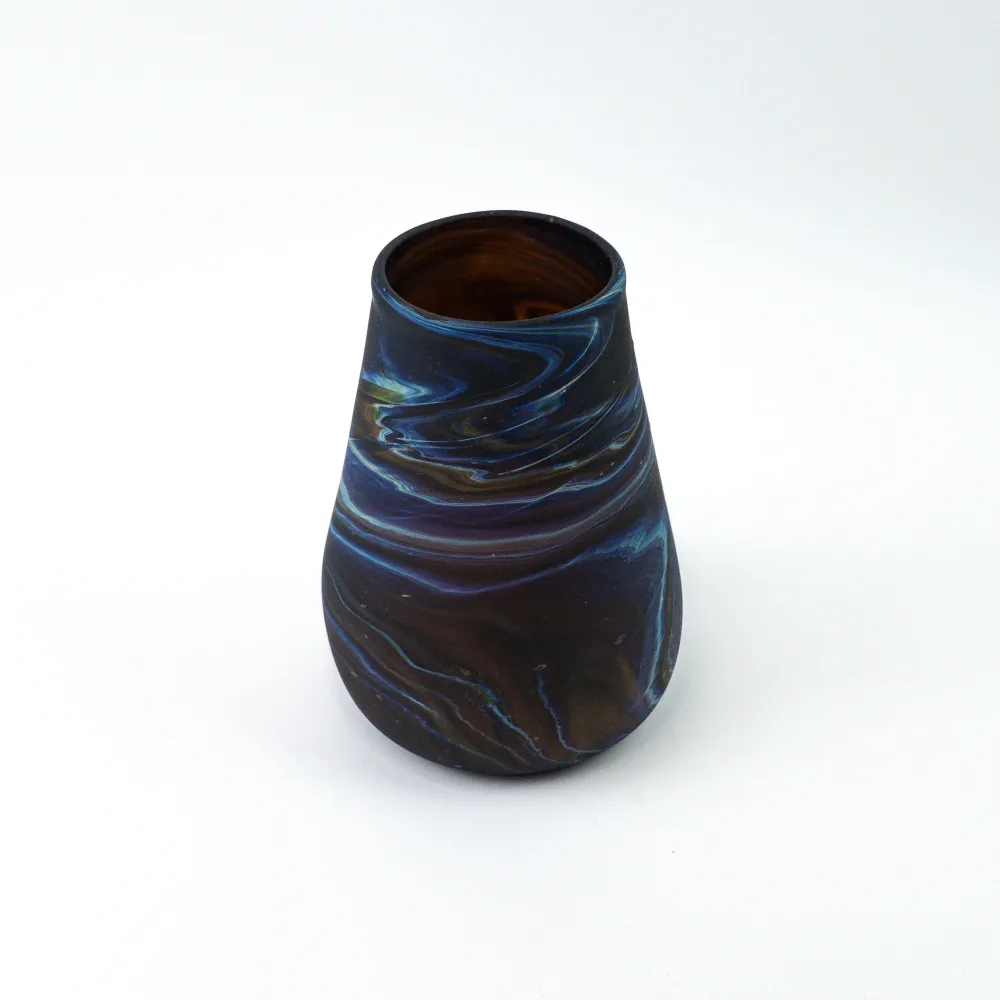 Hebron Vase Braun Blau – Recyceltes Glas & Handgeblasen