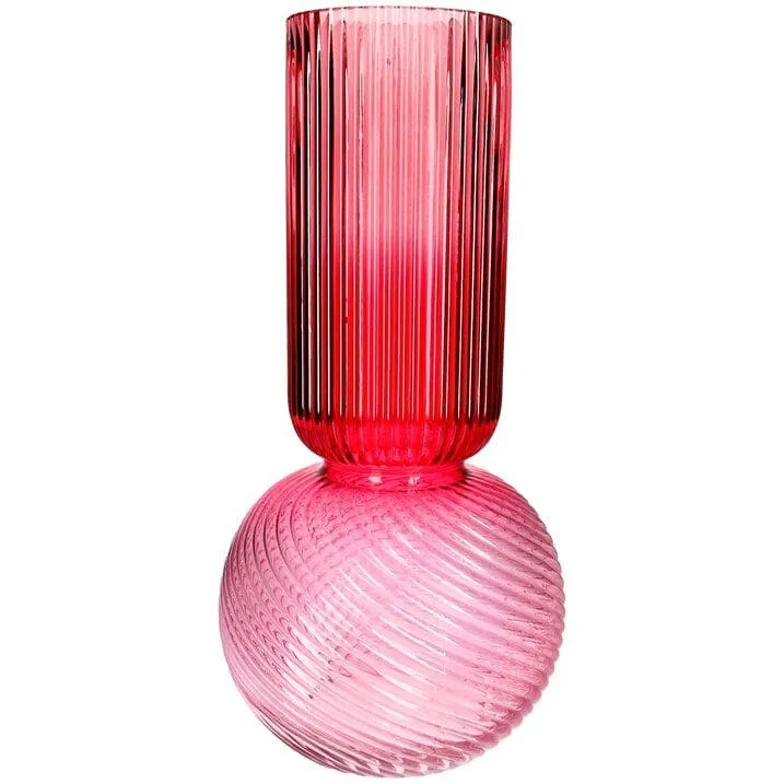 JACQUARD, VASE, RUNDER BODEN, SCHMALER HALS, FARBVERLAUF, H40CM, ROSA/ROT, GS