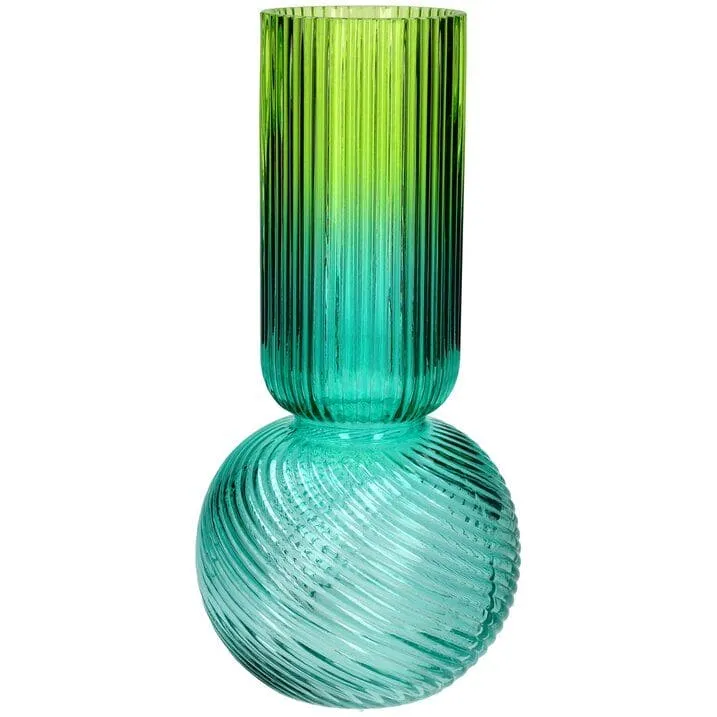 JACQUARD, VASE, RUNDER BODEN, SCHMALER HALS, FARBVERLAUF, H30CM, GRÜN/GELB, GS