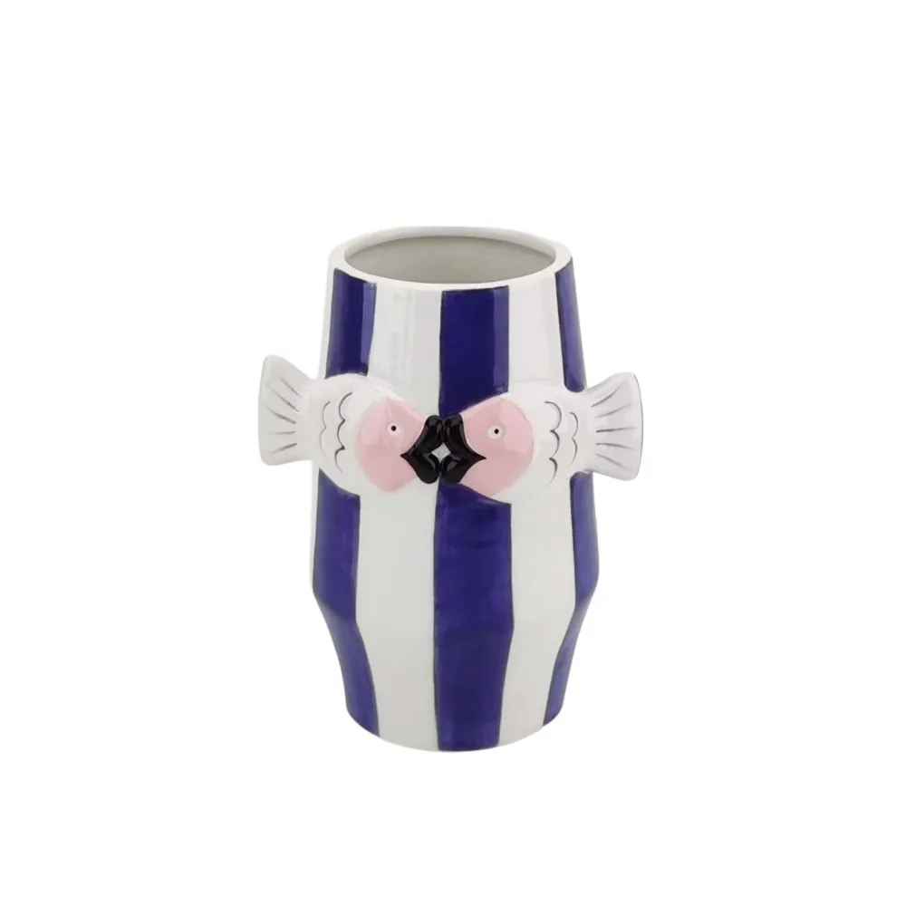 Keramikvase Fisch Blau & Rosa 18,5 cm – Dolomit | Verspieltes Design