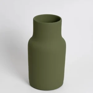 Keramikvase Olivgrün ø 8 x 25 H cm - hohe Vase für Blumen & moderne Tischdeko