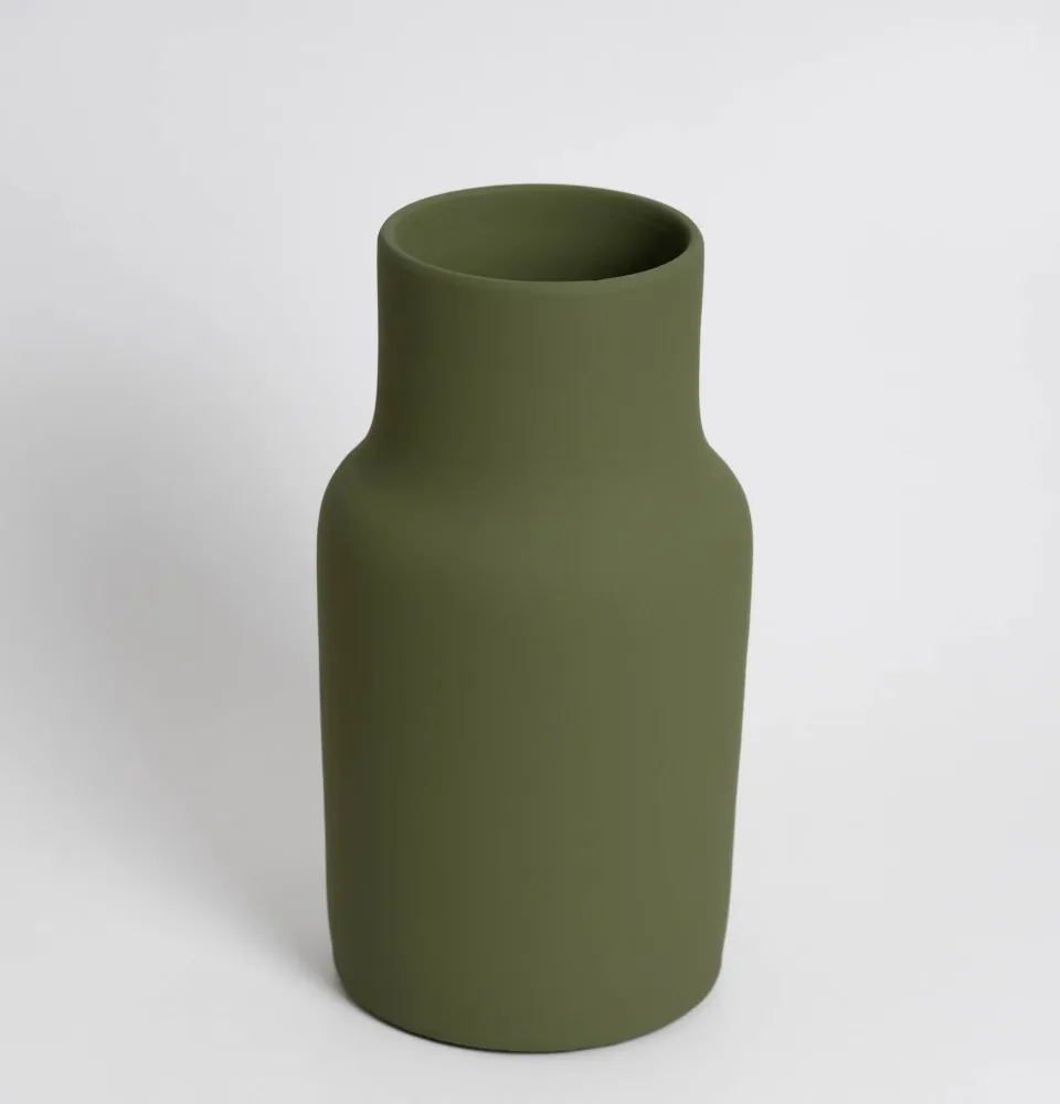 Keramikvase Olivgrün ø 8 x 25 H cm - hohe Vase für Blumen & moderne Tischdeko