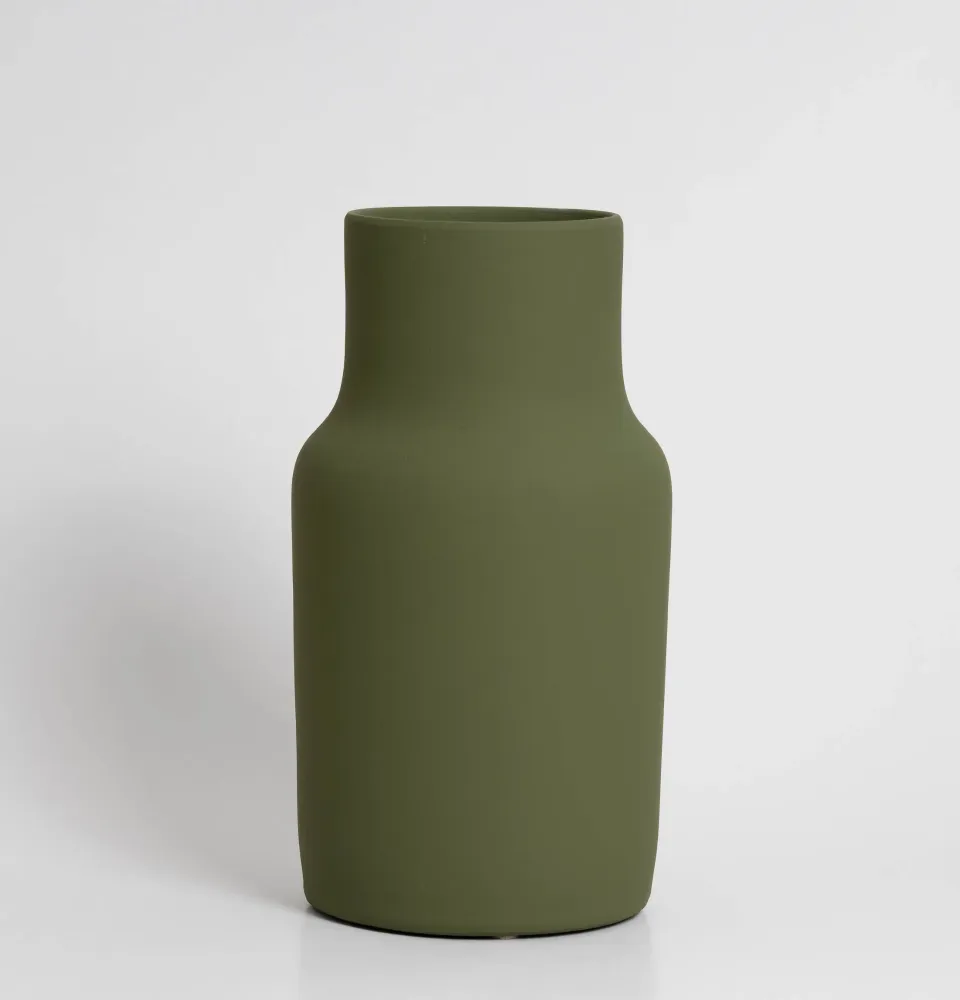 Keramikvase Olivgrün ø 8 x 25 H cm - hohe Vase für Blumen & moderne Tischdeko