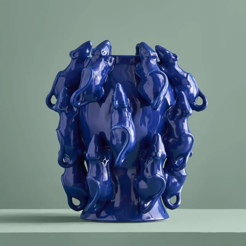 M. Mäuschen Vase, kobaltblaues Steinzeug, 23 x 23 x 26 cm
