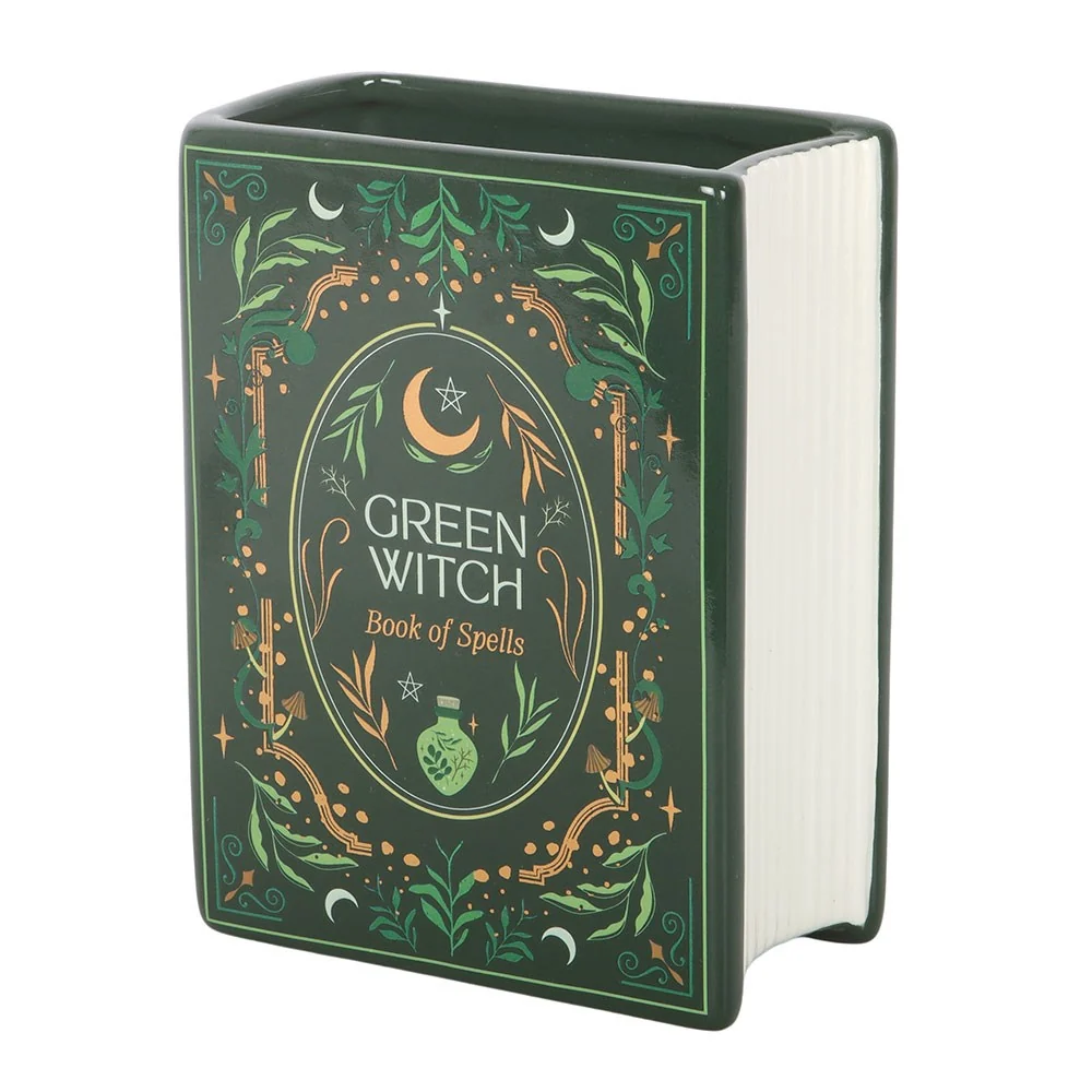 Mystische Vase Pflanzengefäß "Green Witch" Buchform Hexen-Deko