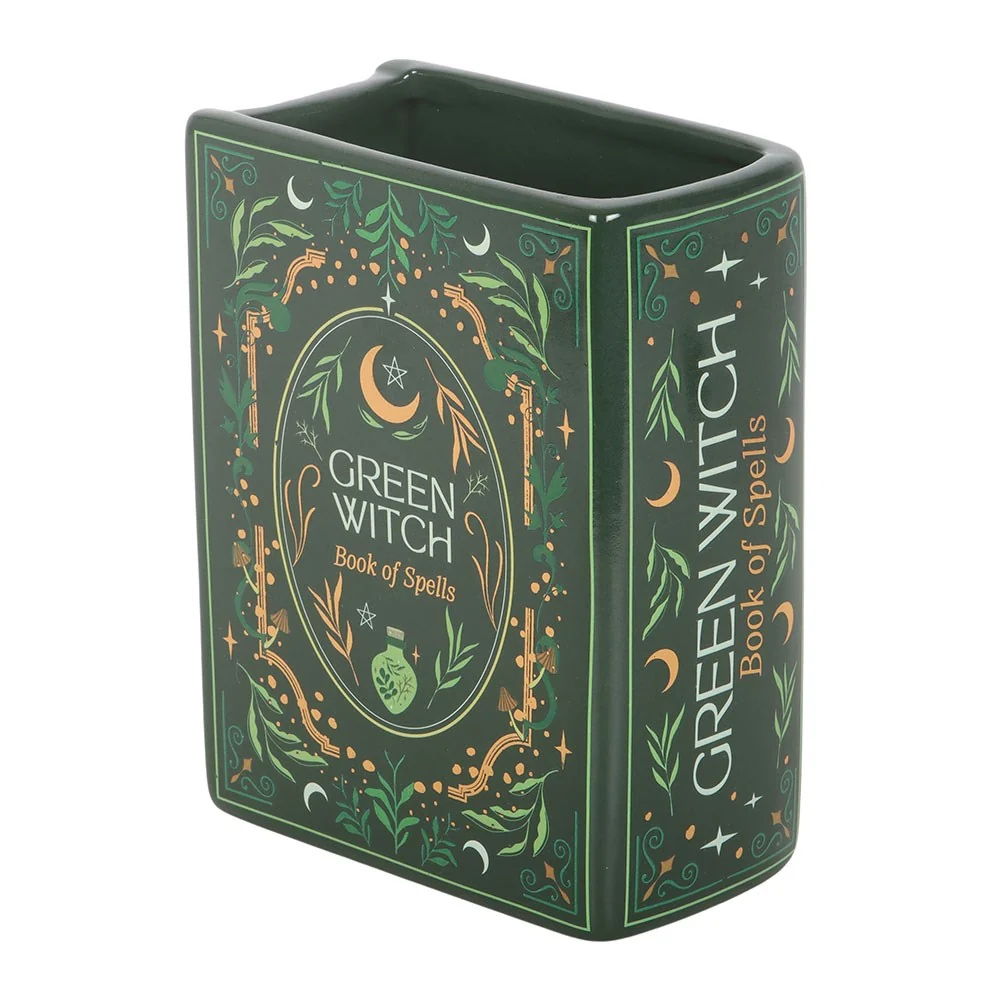 Mystische Vase Pflanzengefäß "Green Witch" Buchform Hexen-Deko