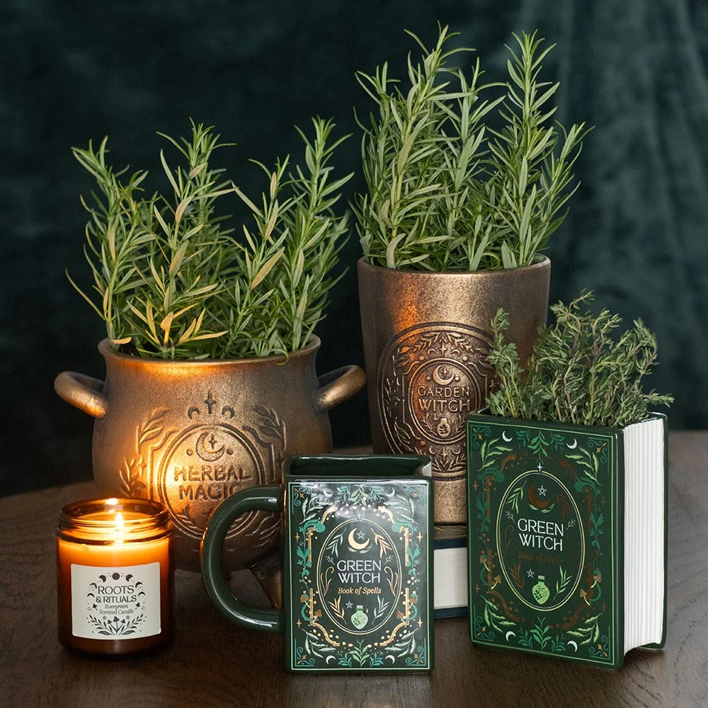 Mystische Vase Pflanzengefäß "Green Witch" Buchform Hexen-Deko