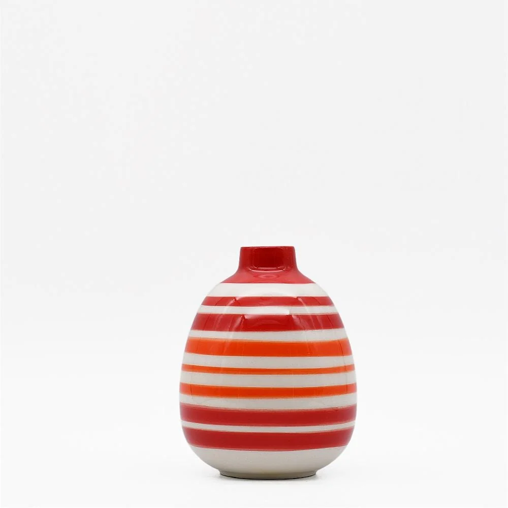 Ovale gestreifte Vase - Rot