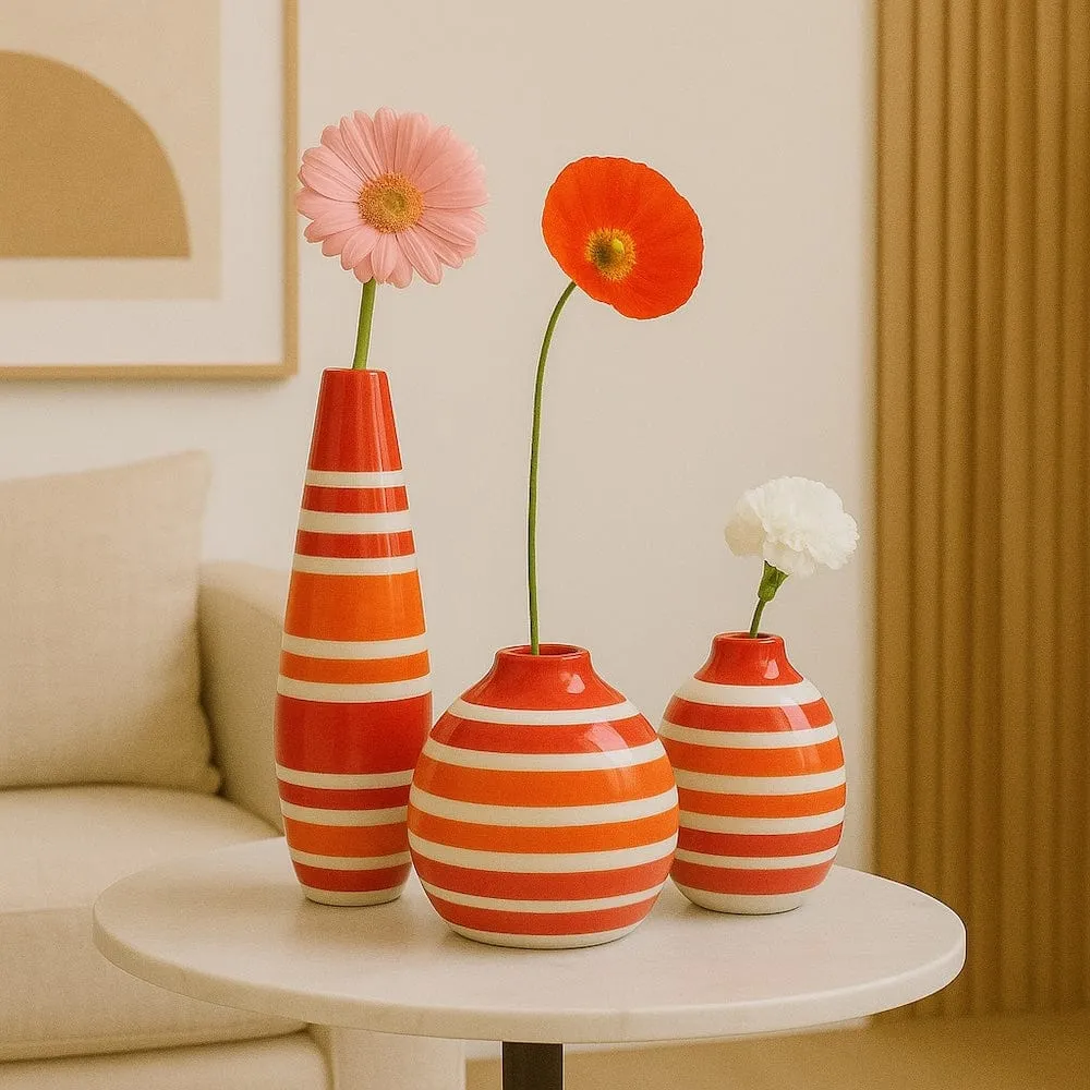 Ovale gestreifte Vase - Rot