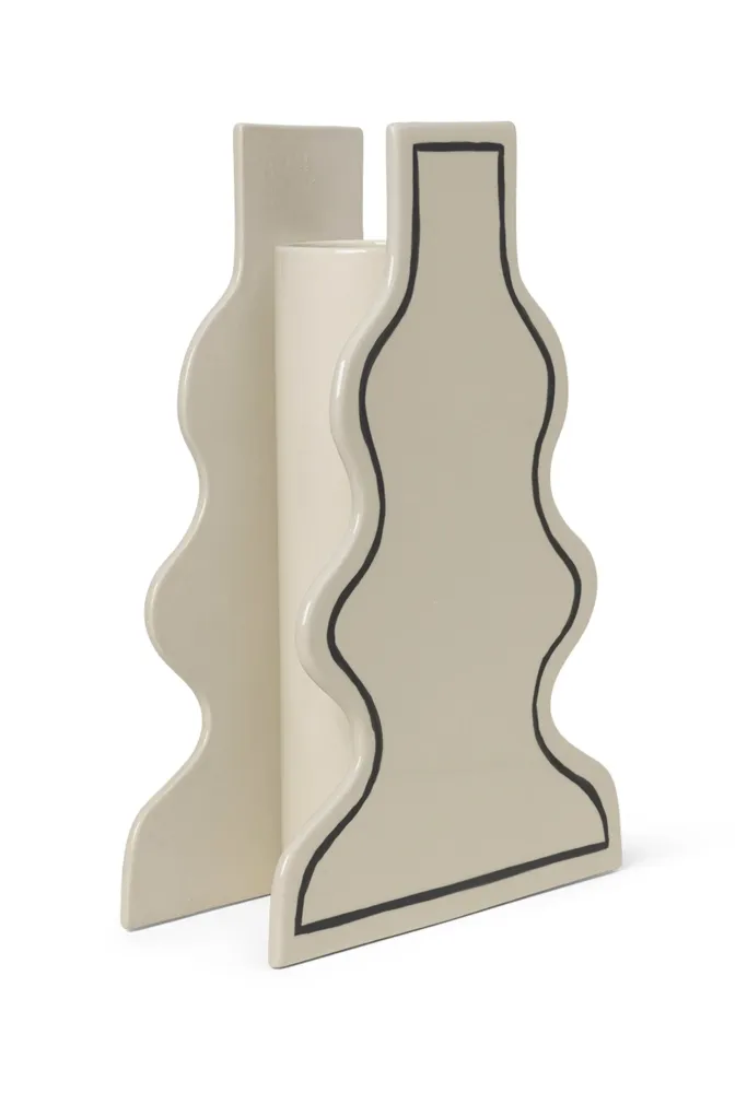 PASTE VASE CURVY Vase cremeweiß mit schwarzem Muster