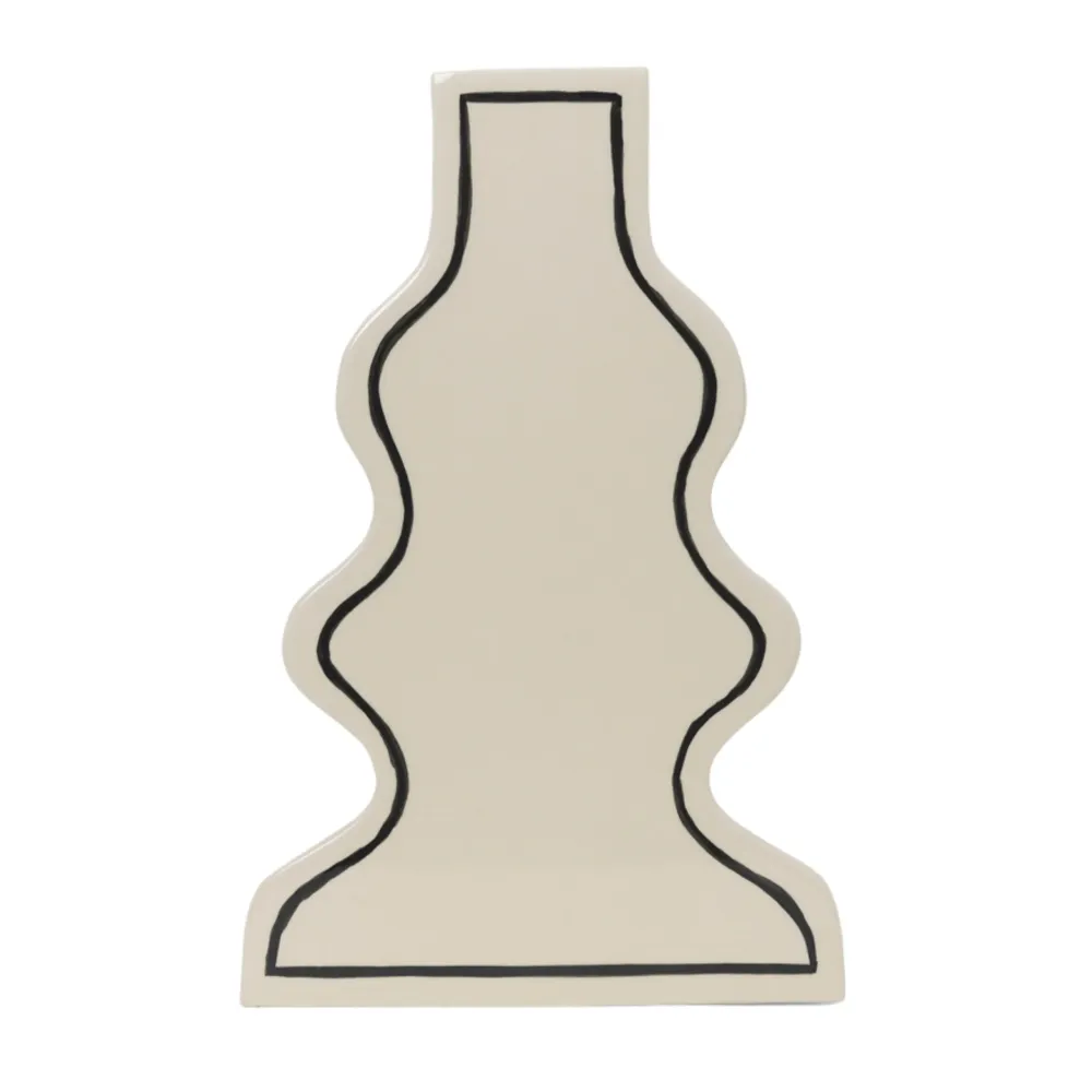 PASTE VASE CURVY Vase cremeweiß mit schwarzem Muster