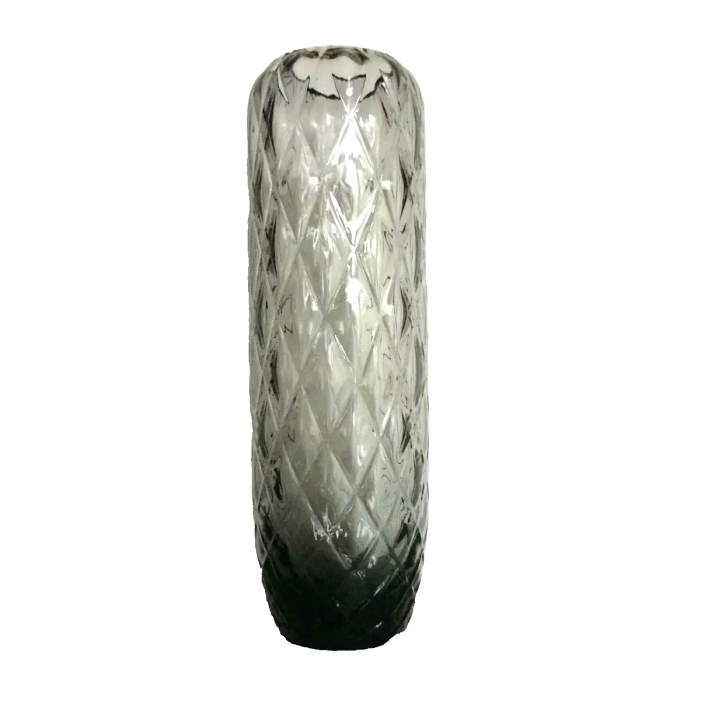 Rauchglas Vase Rauten Dekor H 23 cm 50er 60er MID CENTURY