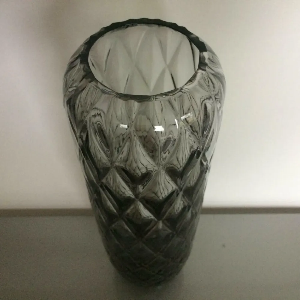 Rauchglas Vase Rauten Dekor H 23 cm 50er 60er MID CENTURY
