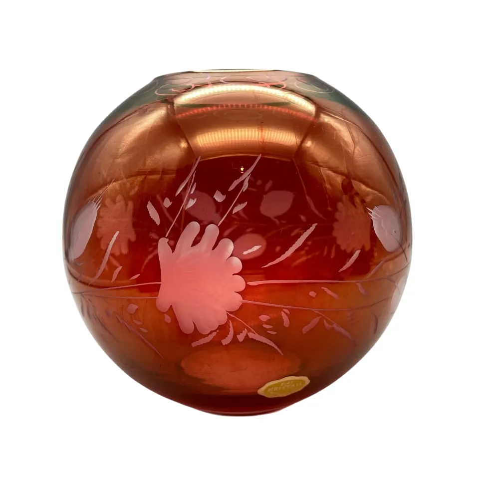 Rotbeize Vase beschliffen Kugelvase 60er 70er Jahre Mid Century Dekoration rot irisierend