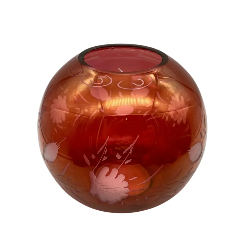 Rotbeize Vase beschliffen Kugelvase 60er 70er Jahre Mid Century Dekoration rot irisierend