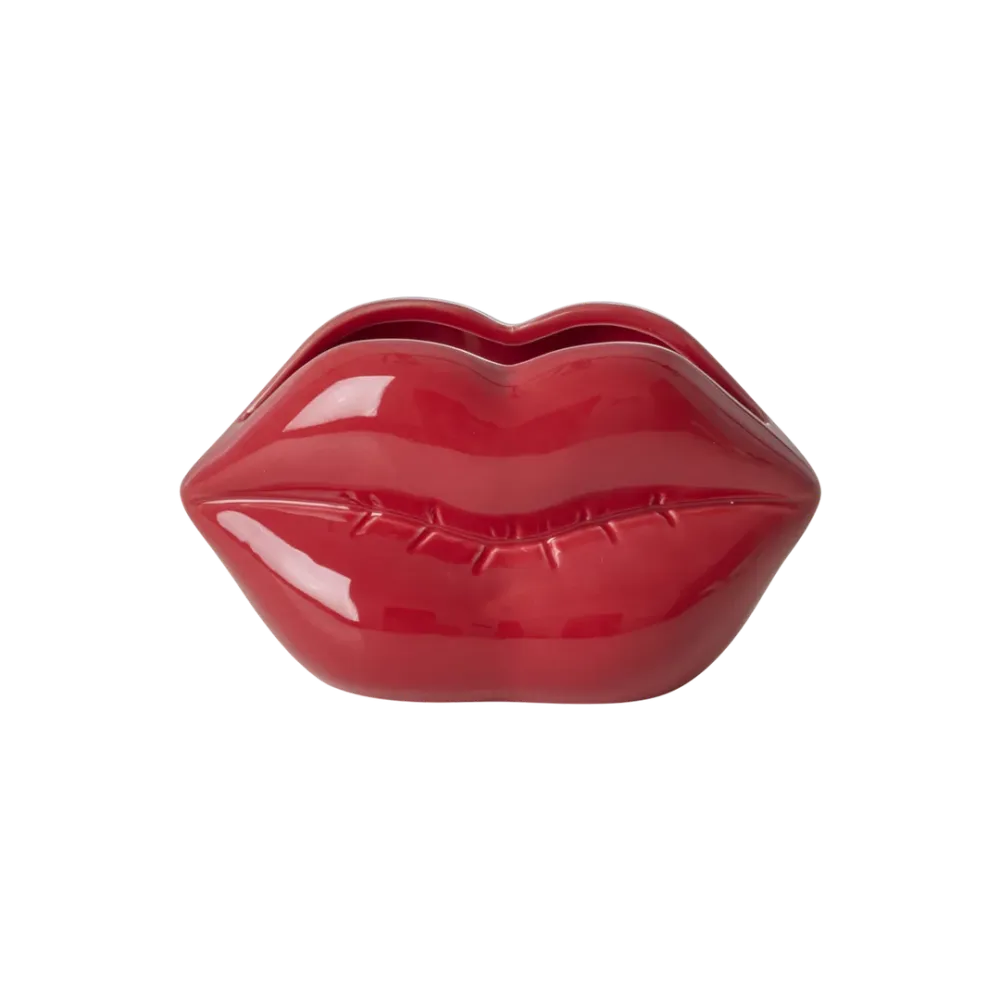 Rote Keramikvase Lippenform Rice