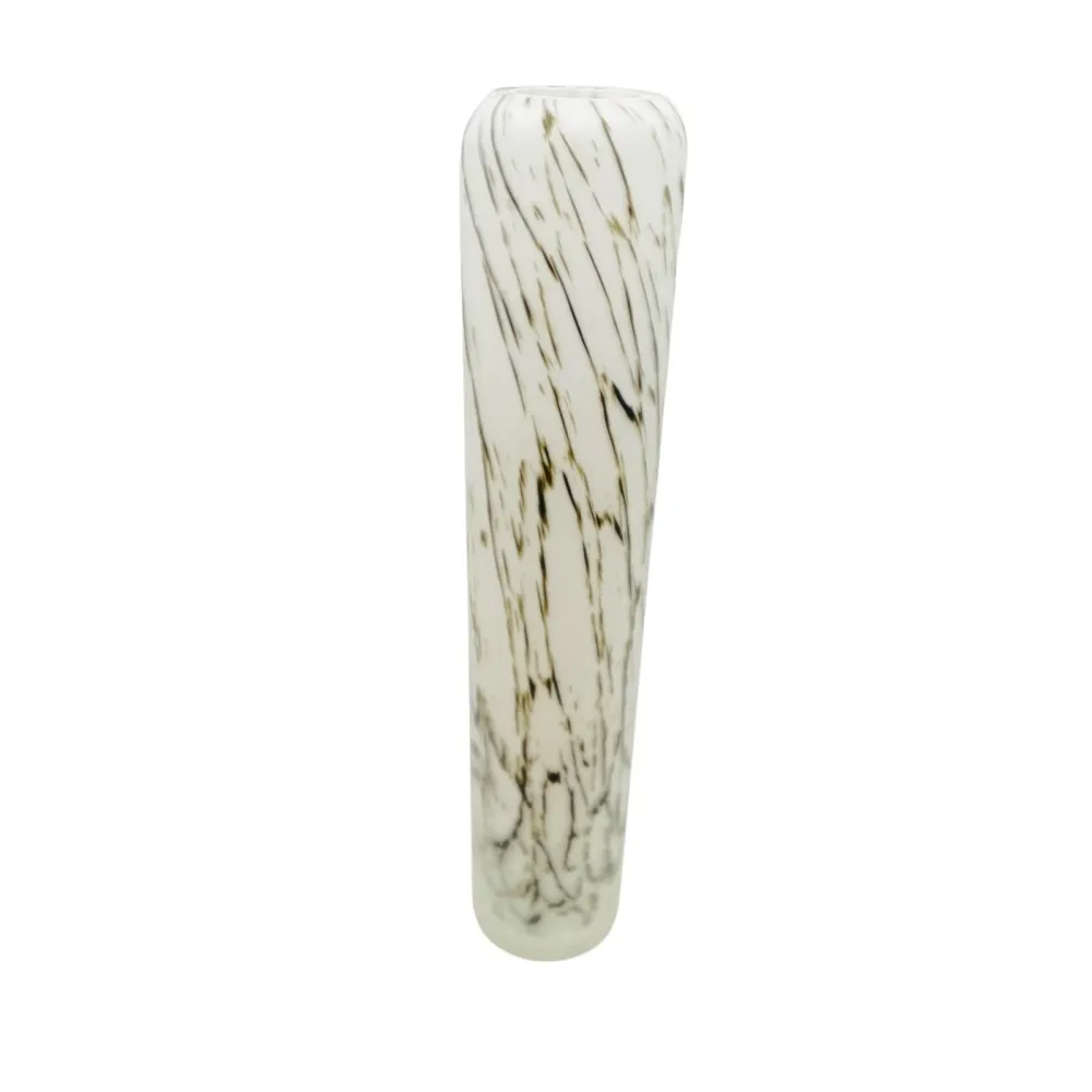 Satinierte Vase matt weiß grau 26 cm natürliches Dekor Vintage Glas