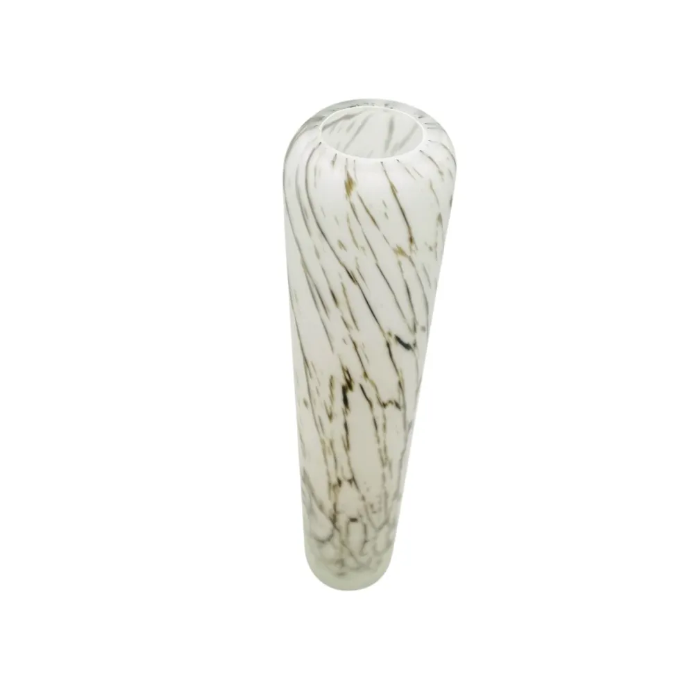 Satinierte Vase matt weiß grau 26 cm natürliches Dekor Vintage Glas