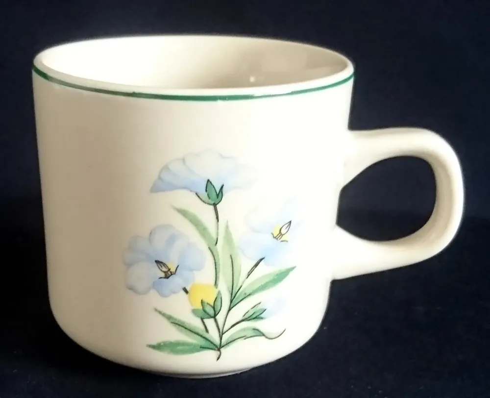 15 Teiliges KAFFEESERVICE - Keramik / Steingut, Blumenblüten Pflanzen Flora Randlinie Motiv Dekor