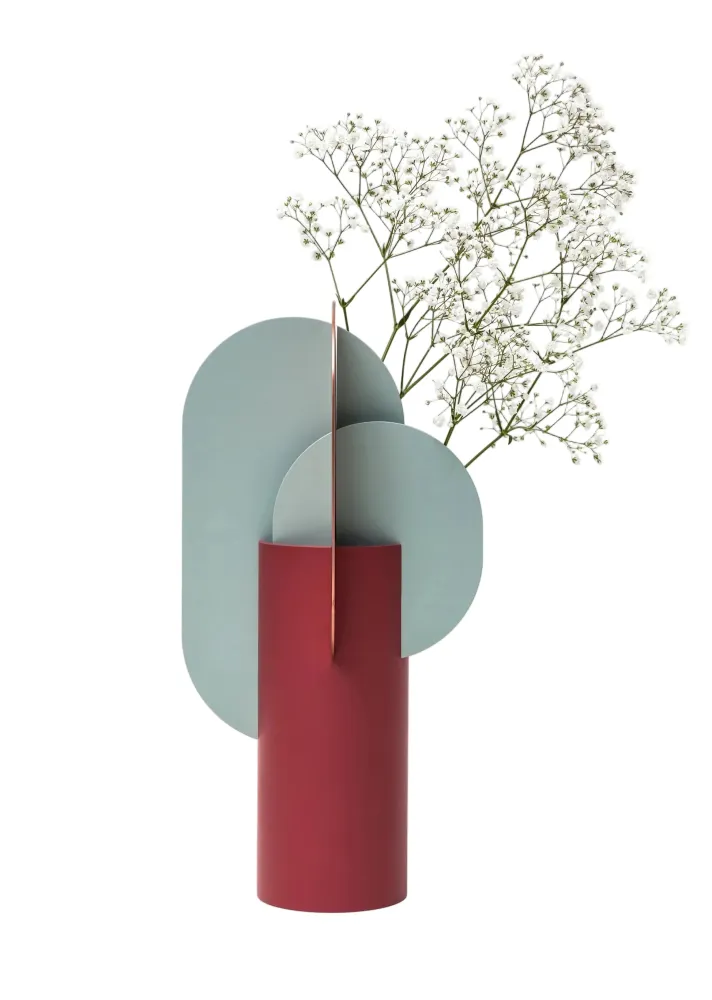 Vase EKSTER aus Ziegel mit blauen und kupfernen Akzenten