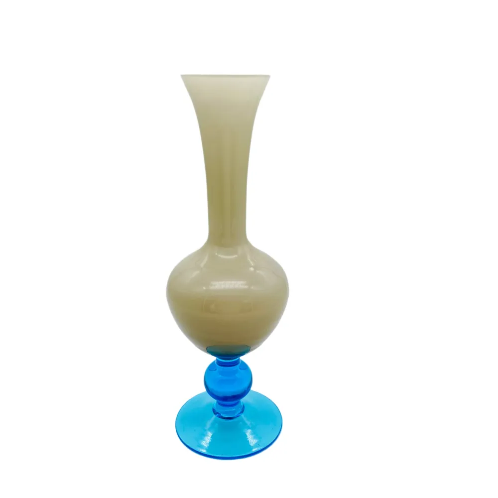 Vase Glas blau braun Überfang weiß 60er 70er Jahre Vintage
