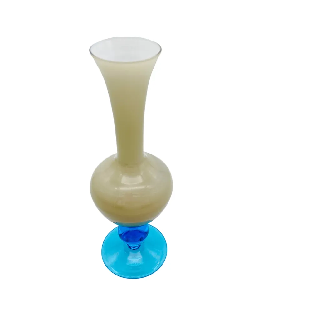 Vase Glas blau braun Überfang weiß 60er 70er Jahre Vintage