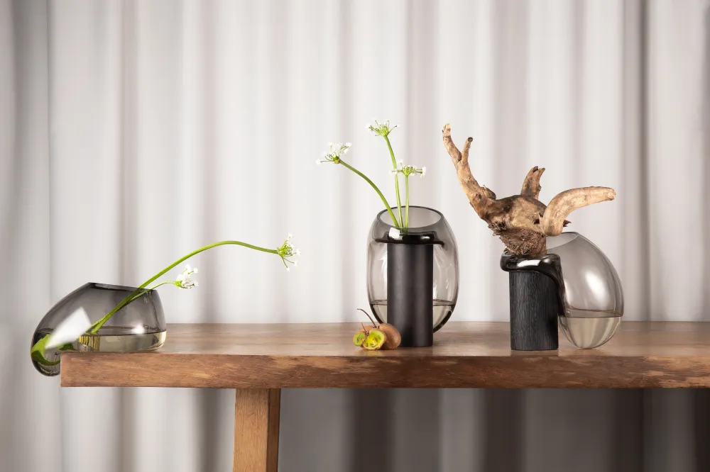 Vase GUTTA graues Glas