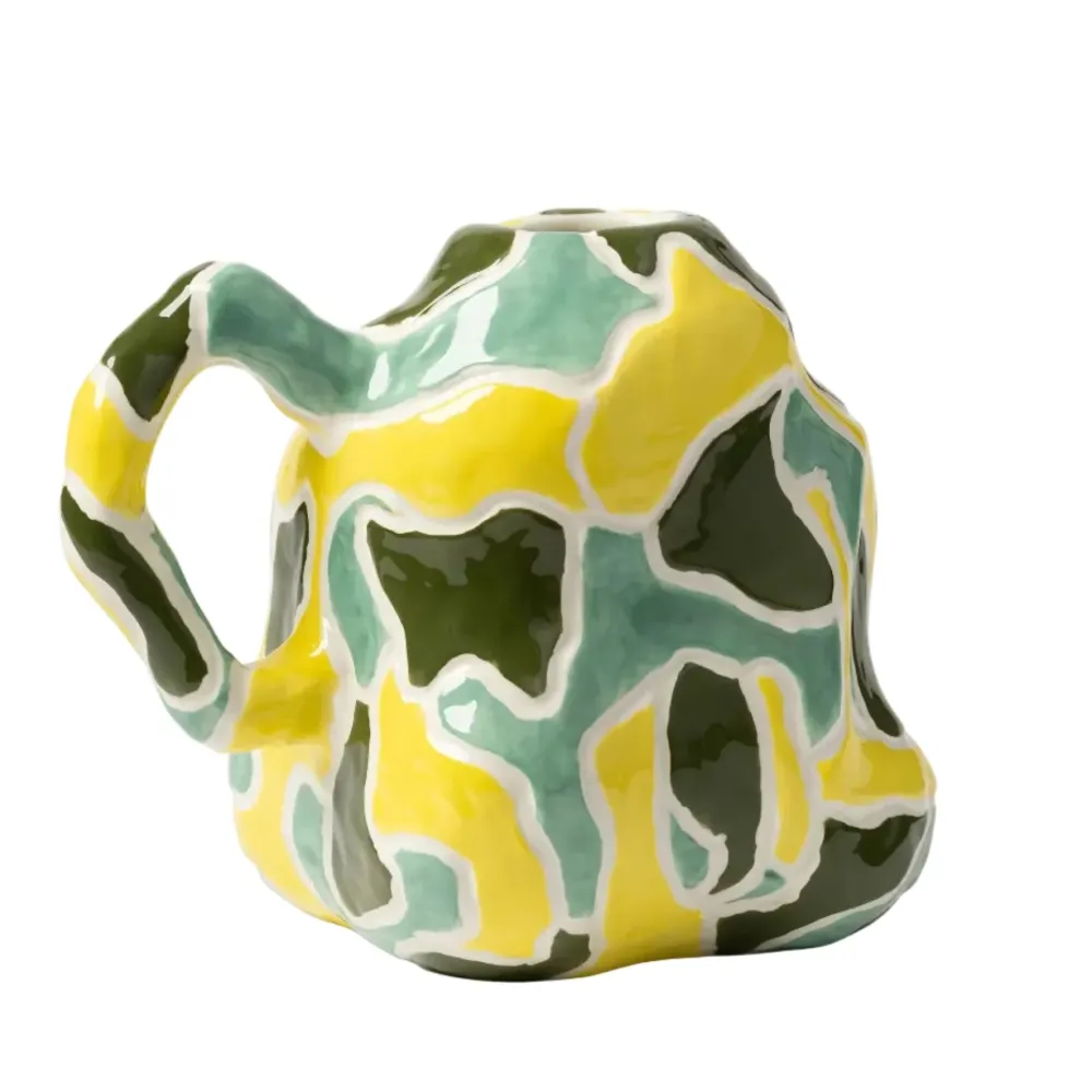 Vase JUG--VASE grün mit Gelb und Weiß