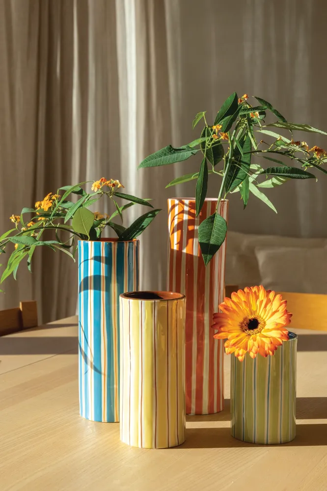 Vase RAY grün mit blau und weiß