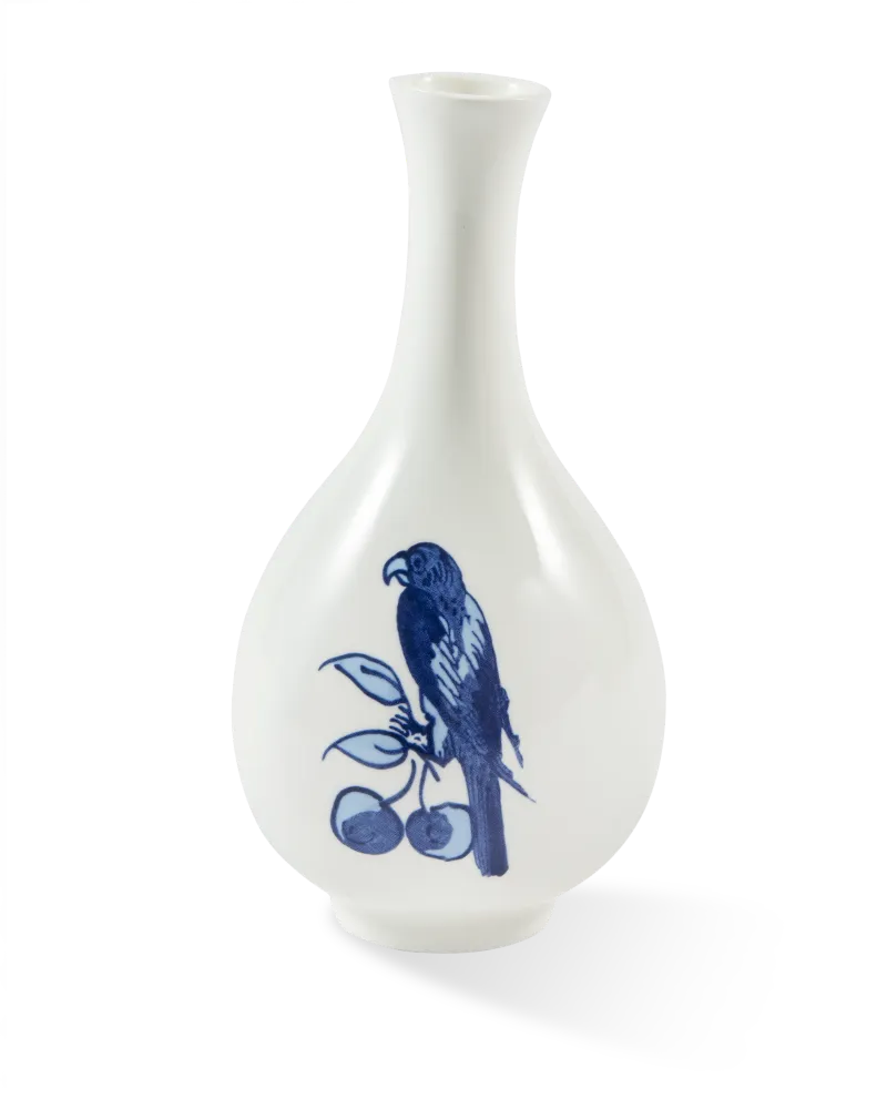 Vase SMALL BIRD weiß mit olivgrün und blau