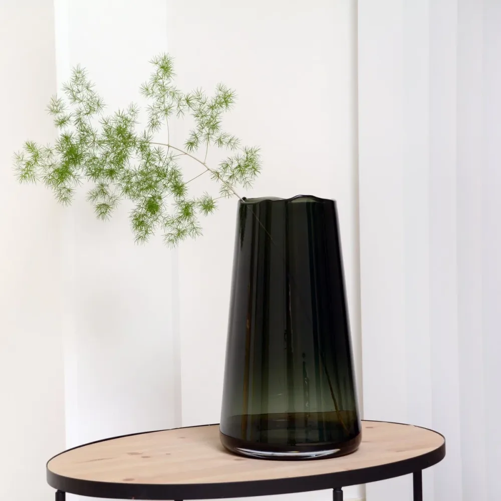 Vase World Glasvase Grau 35 cm – Mundgeblasene Design Vase Ø 20 cm
