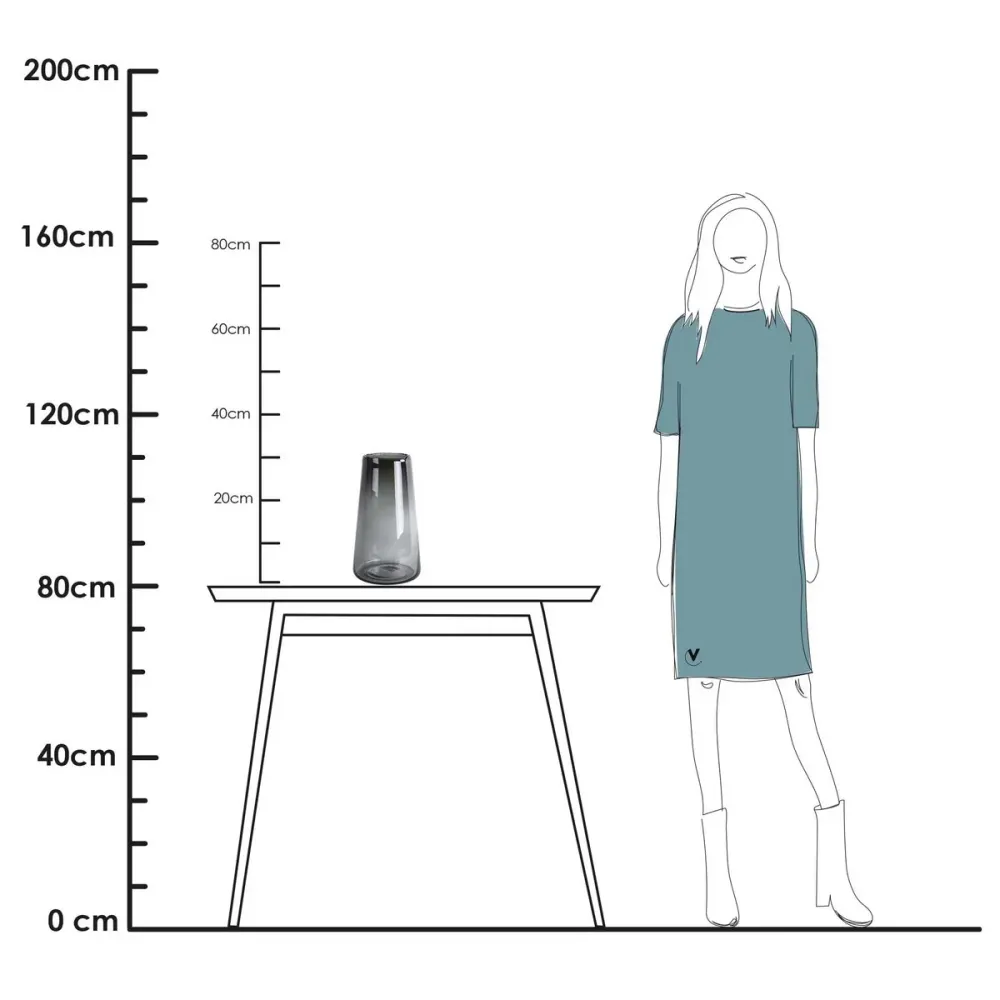 Vase World Glasvase Grau 35 cm – Mundgeblasene Design Vase Ø 20 cm