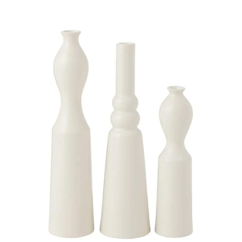 Vasen Set 3er Weiß 32 cm – Porzellan Vase Matt Modern – J-Line Leia