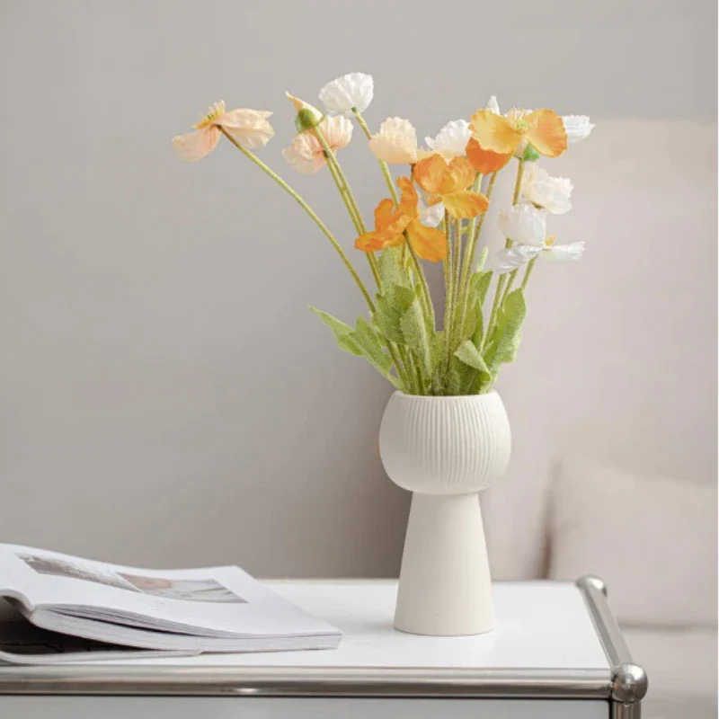 Vintage Creme INS Keramik Vase Gestreifte Kleine Vase Blume Anordnung Nordic Wohnzimmer Schlafzimmer Homestay Desktop Deko...