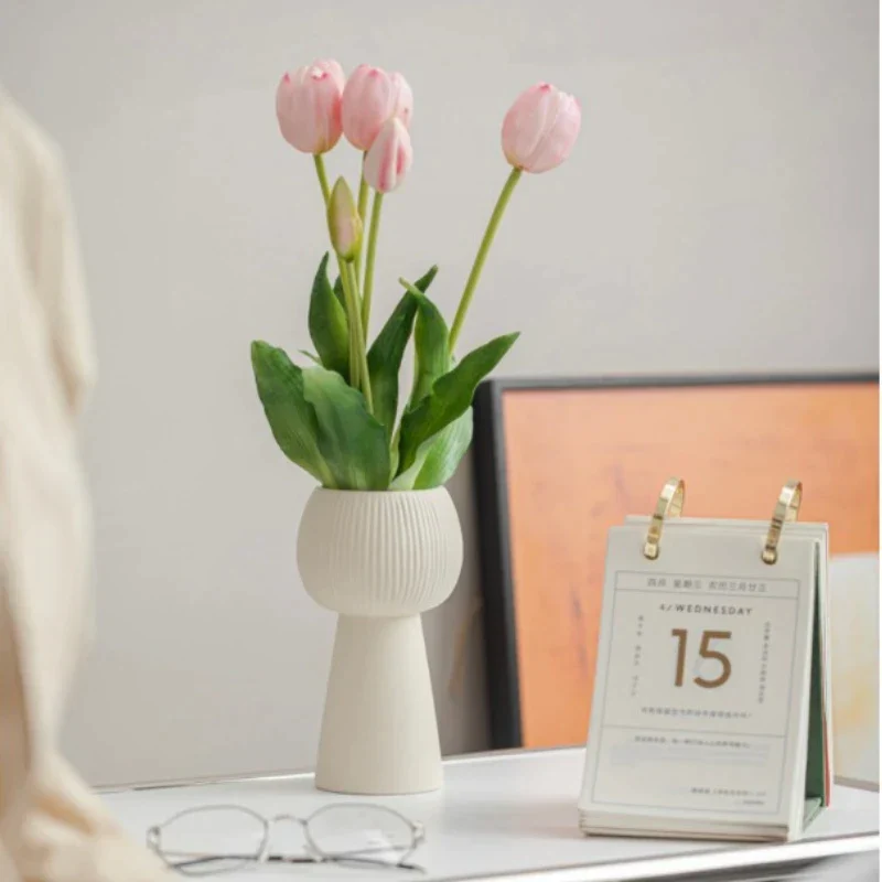 Vintage Creme INS Keramik Vase Gestreifte Kleine Vase Blume Anordnung Nordic Wohnzimmer Schlafzimmer Homestay Desktop Deko...