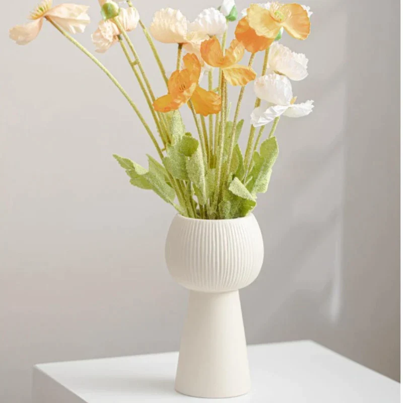 Vintage Creme INS Keramik Vase Gestreifte Kleine Vase Blume Anordnung Nordic Wohnzimmer Schlafzimmer Homestay Desktop Deko...