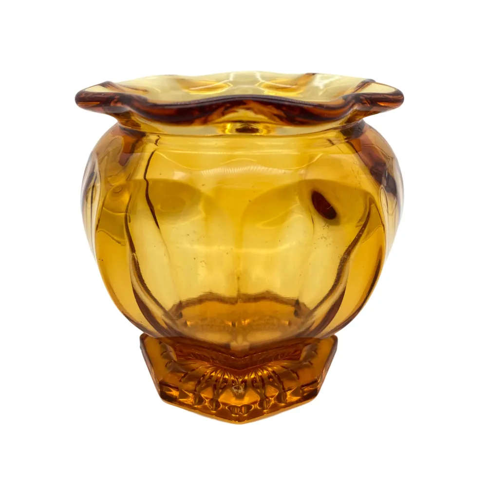 Vintage Vase Glas braun gelb 8 eckig 60er 70er Jahre