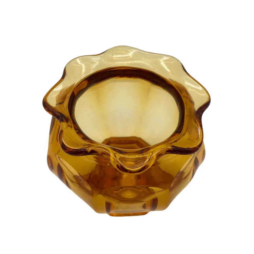 Vintage Vase Glas braun gelb 8 eckig 60er 70er Jahre