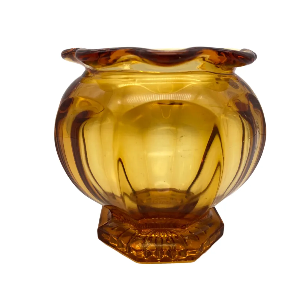 Vintage Vase Glas braun gelb 8 eckig 60er 70er Jahre