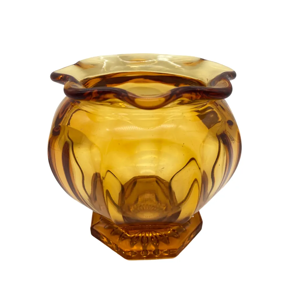 Vintage Vase Glas braun gelb 8 eckig 60er 70er Jahre