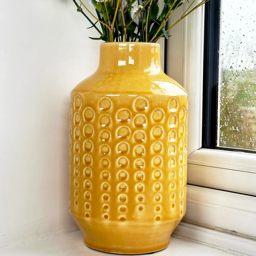 Mustard Round Indented Ceramic Vase Darthome Limited