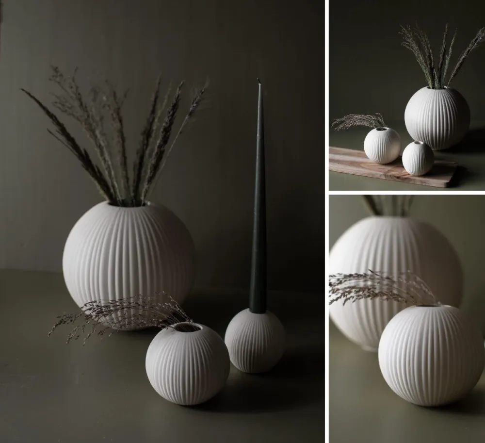 Vena Small beige ceramic vase