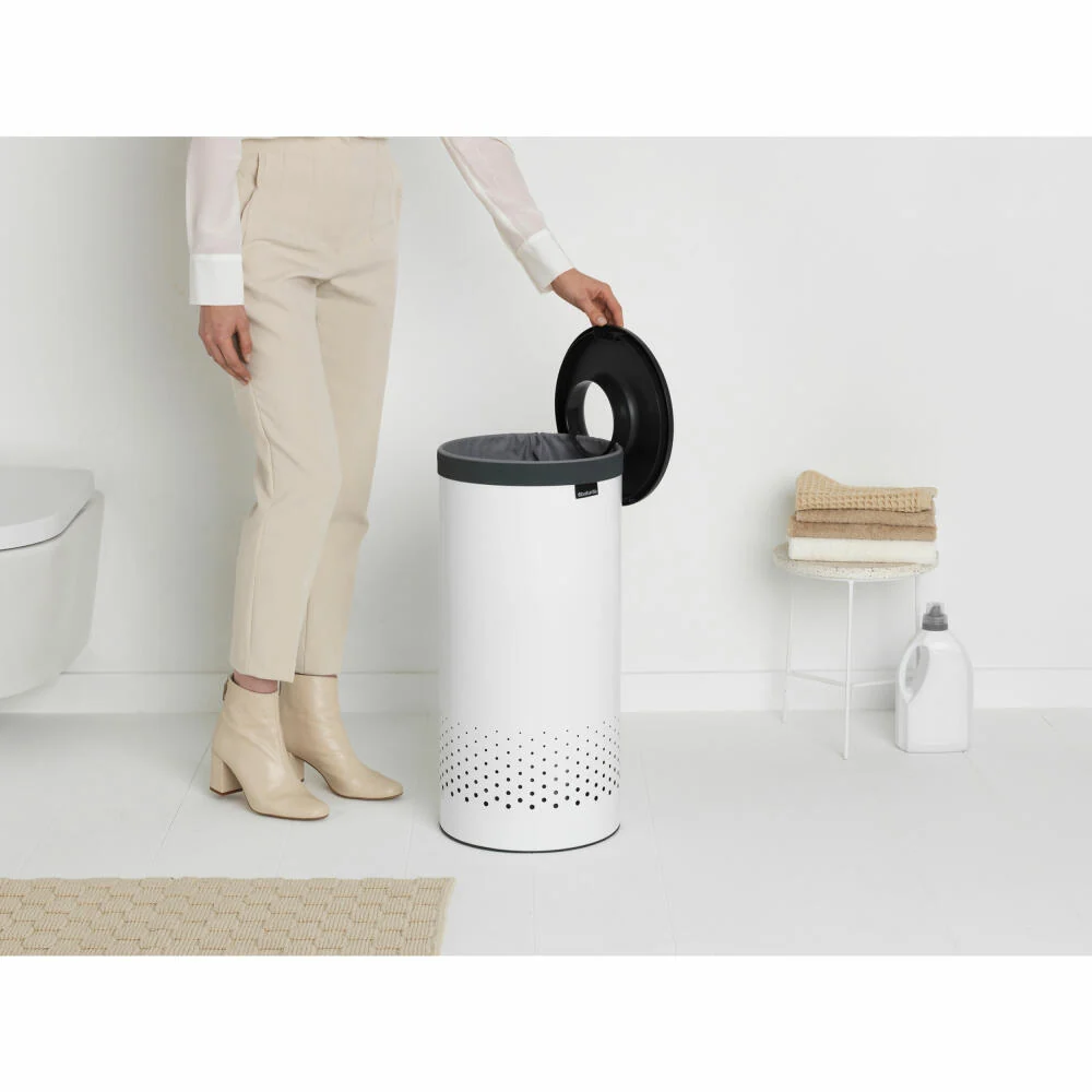 Brabantia Wäschebox Selector, Wäschekorb, Wäschesammler, Stahl / Kunststoff, White / Dark Grey, 35 L, 304866