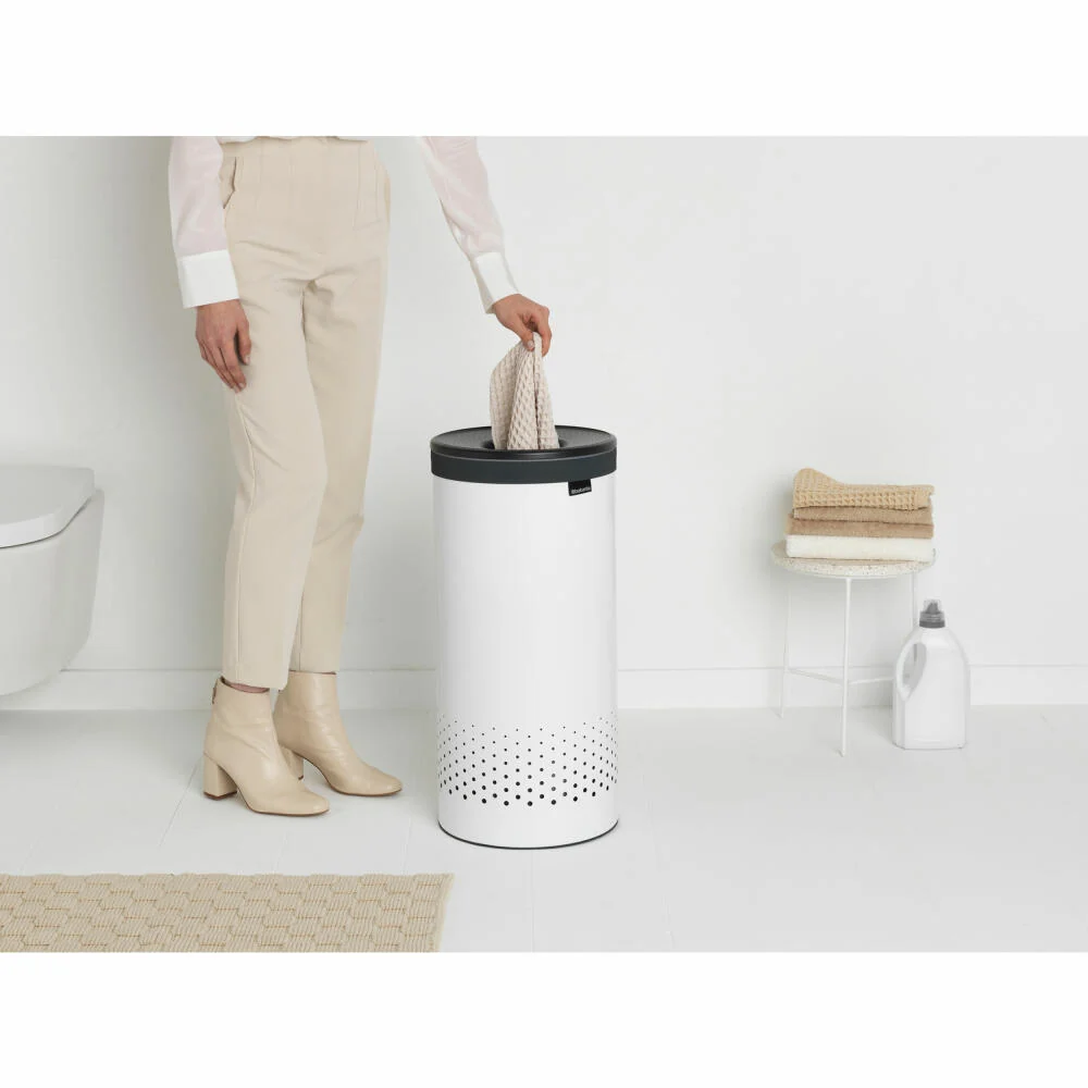 Brabantia Wäschebox Selector, Wäschekorb, Wäschesammler, Stahl / Kunststoff, White / Dark Grey, 35 L, 304866